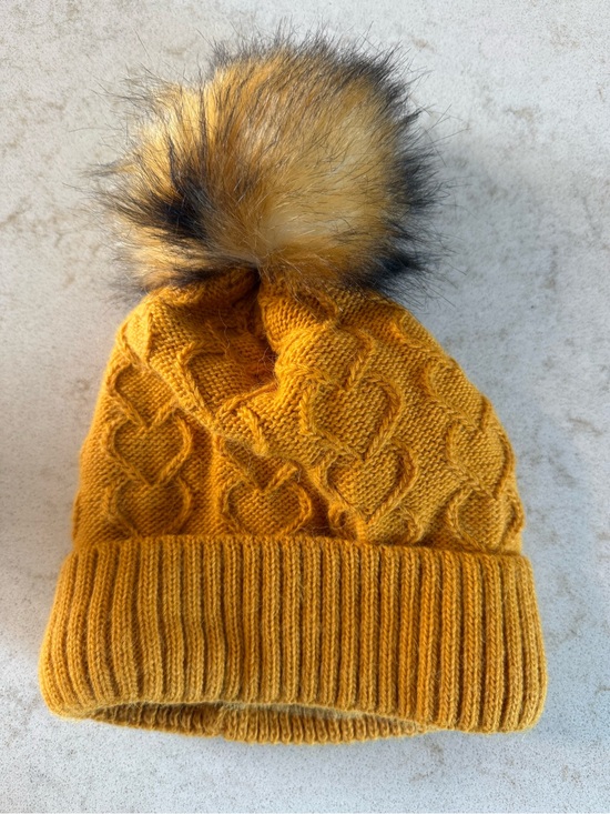 Unbranded Accessories - Women's Mustard Yellow Cable Knit Pom Hat